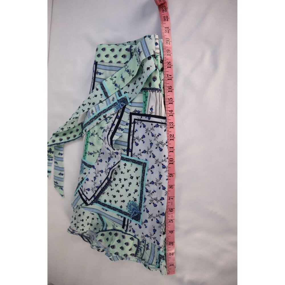 Loft Petite 2P Wrap Skirt Floral Patchwork Mint & Navy Cotton Blend - Picture 9 of 9